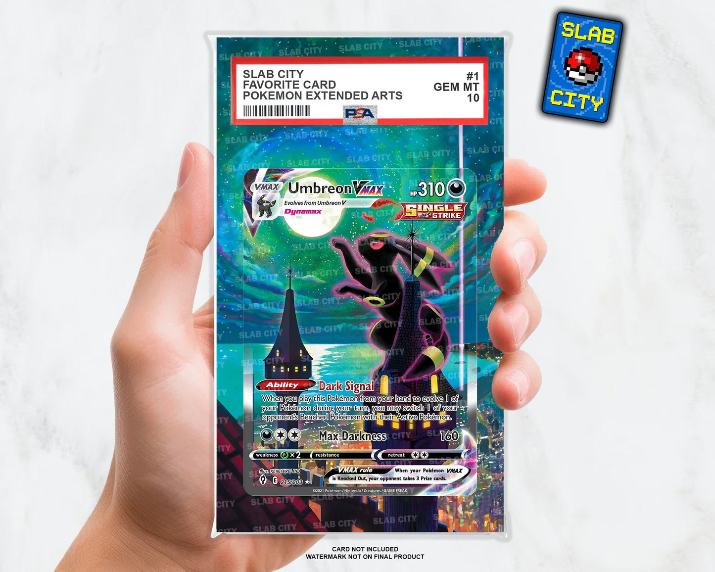 Umbreon VMAX #215 (Moonbreon) Evolving Skies Custom Pokémon Extended Artwork for PSA Graded Slabs