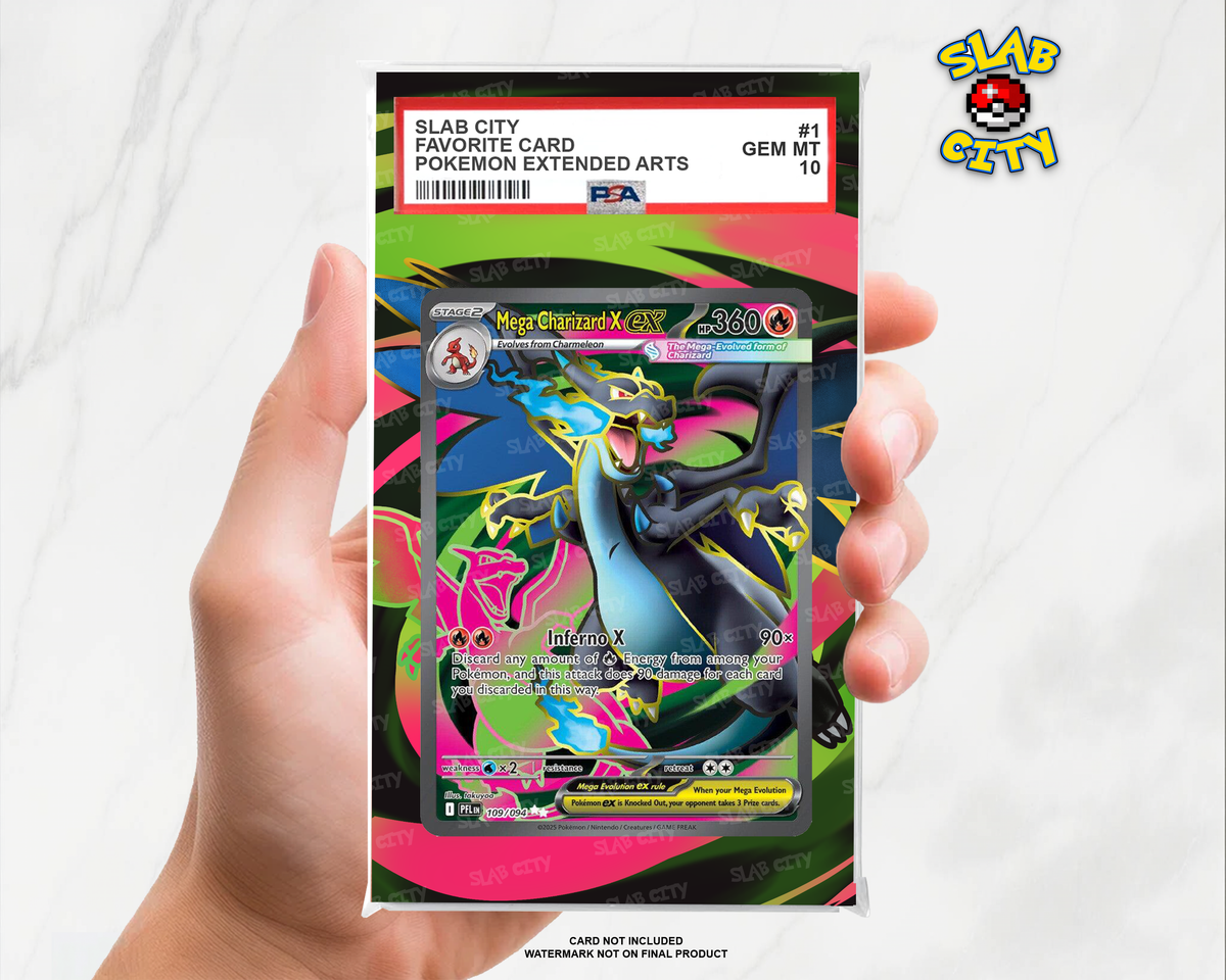 Mega Charizard X ex #109 Phantasmal Flames PSA graded slab insert; card not included, watermark not on final product
