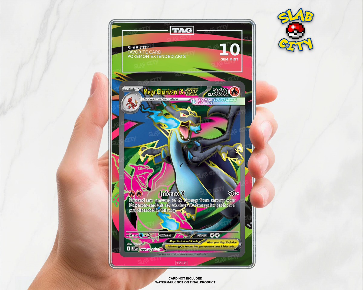 Mega Charizard X ex #109 Phantasmal Flames TAG graded slab insert; card not included, watermark not on final product