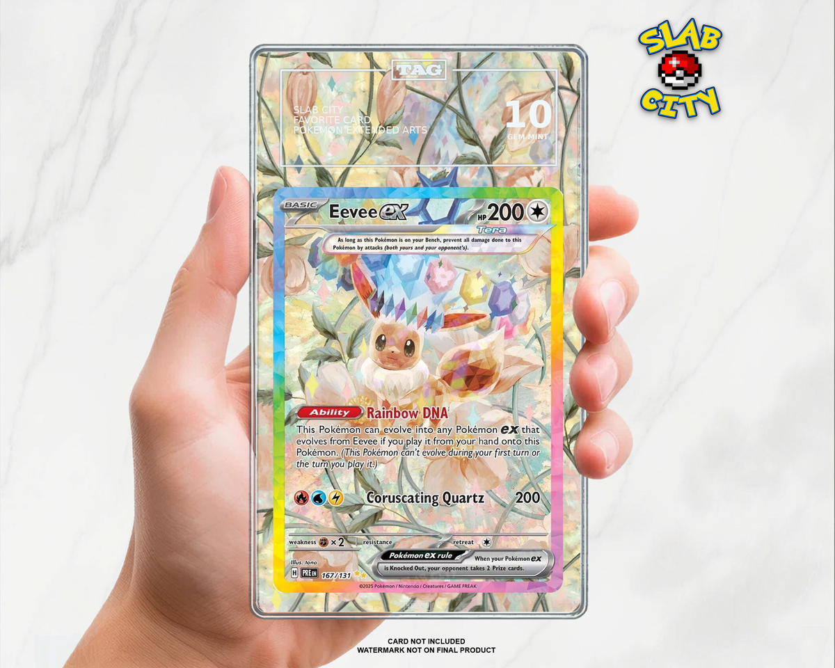 Eevee ex #167/131 Prismatic Evolutions extended art graded slab insert – TAG. Card not included. Watermark not on final product.