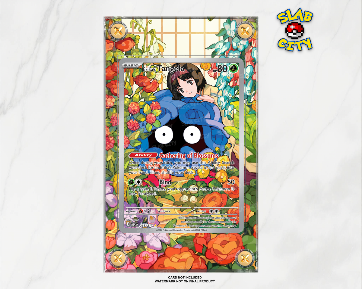 Erika's Tangela #218 Ascended Heroes raw card display case; card not included, watermark not on final product