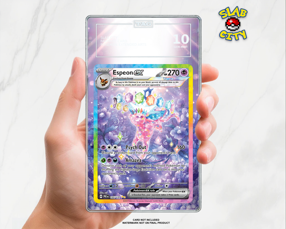 Espeon ex #155/131 Prismatic Evolutions extended art graded slab insert – TAG. Card not included. Watermark not on final product.
