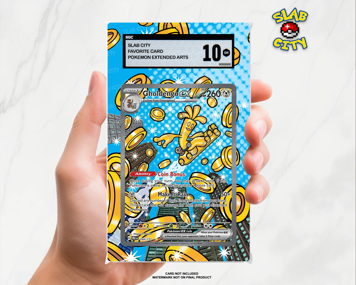 Gholdengo ex #164/131 Prismatic Evolutions extended art graded slab insert – SGC. Card not included. Watermark not on final product.