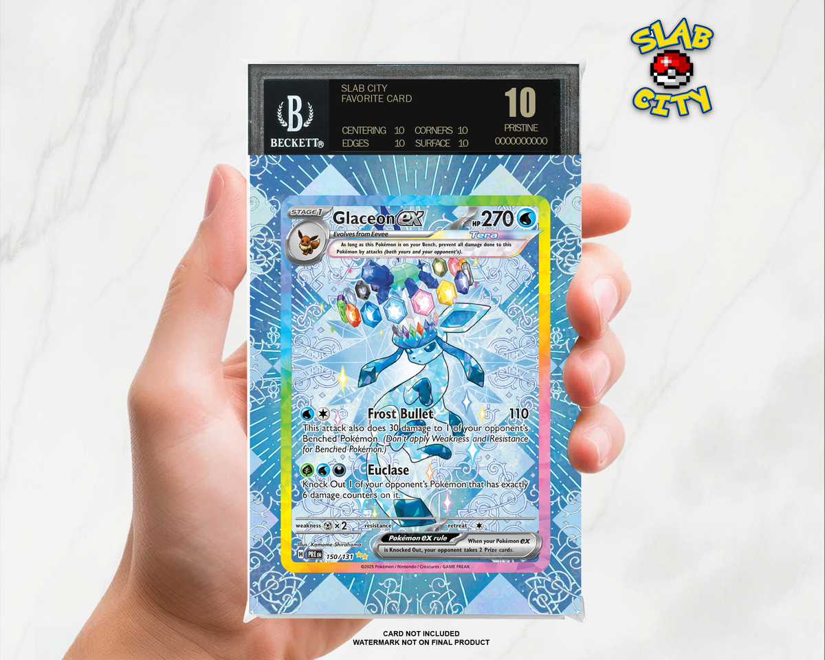Glaceon ex #150/131 Prismatic Evolutions extended art graded slab insert – BGS. Card not included. Watermark not on final product.