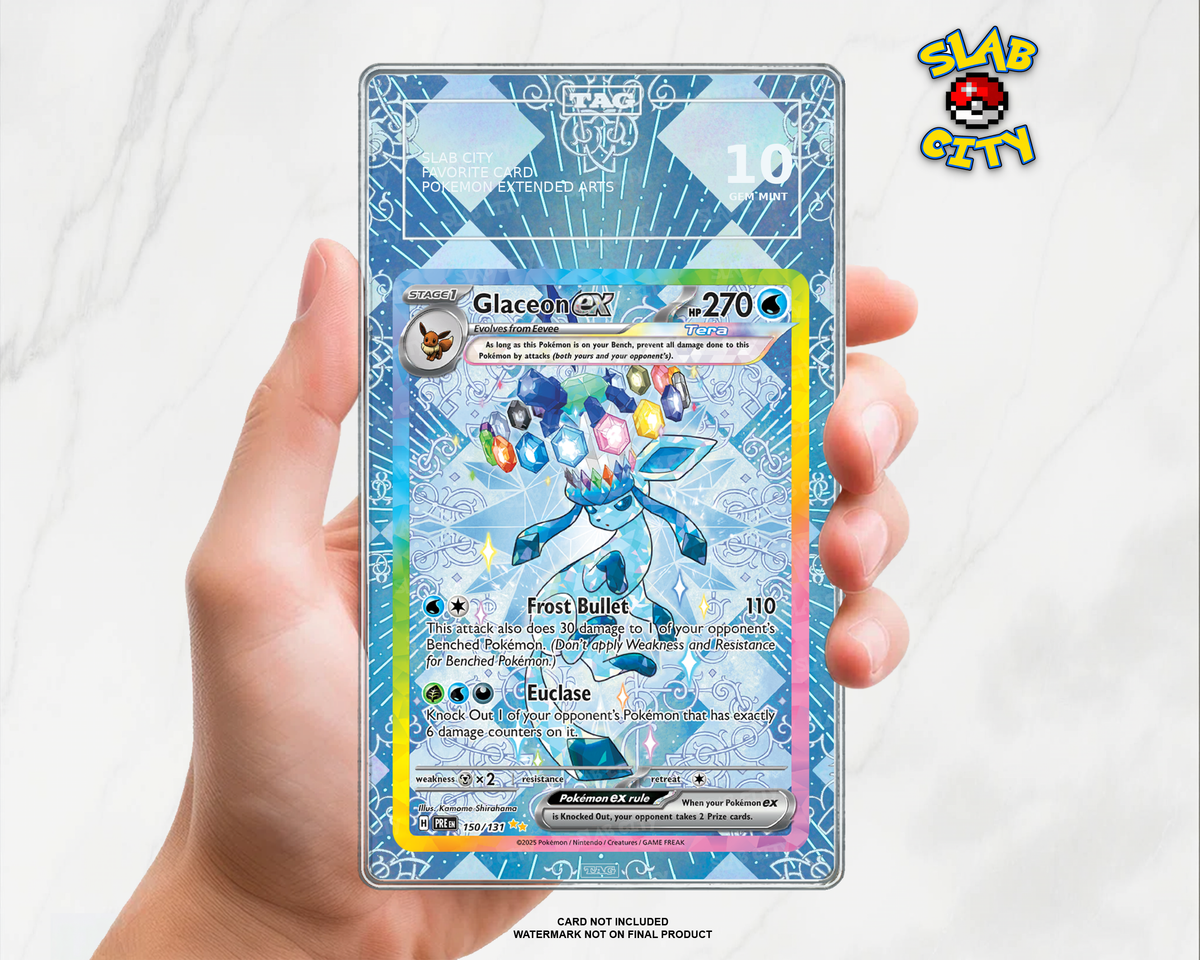 Glaceon ex #150/131 Prismatic Evolutions extended art graded slab insert – TAG. Card not included. Watermark not on final product.
