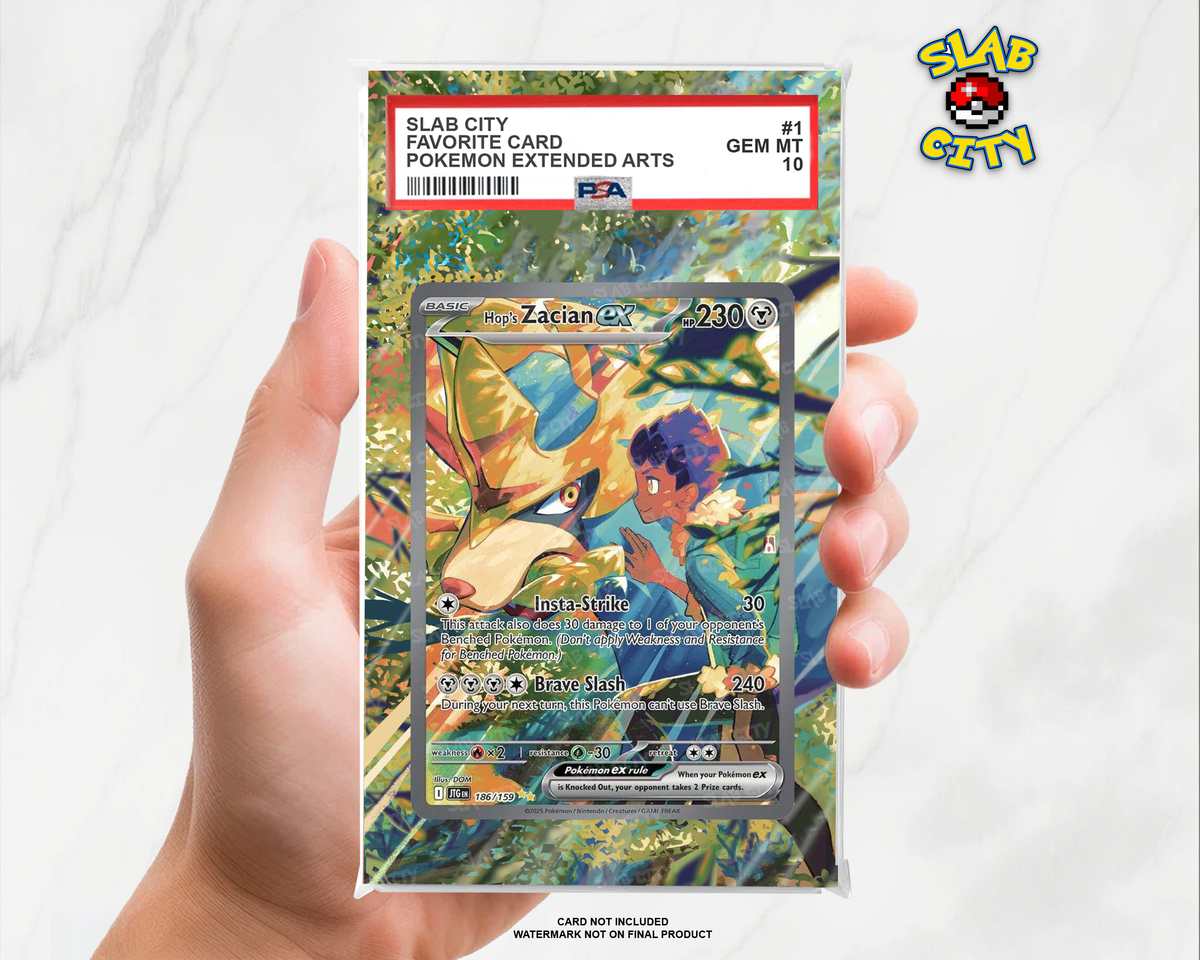 Hop's Zacian ex #186/159 Journey Together PSA graded slab insert; card not included, watermark not on final product