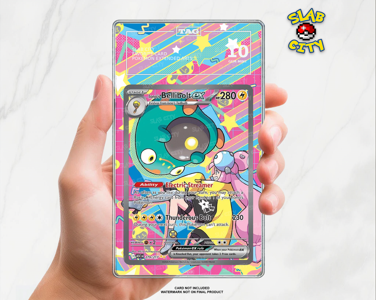 Iono's Bellibolt ex #279 Ascended Heroes TAG graded slab insert; card not included, watermark not on final product