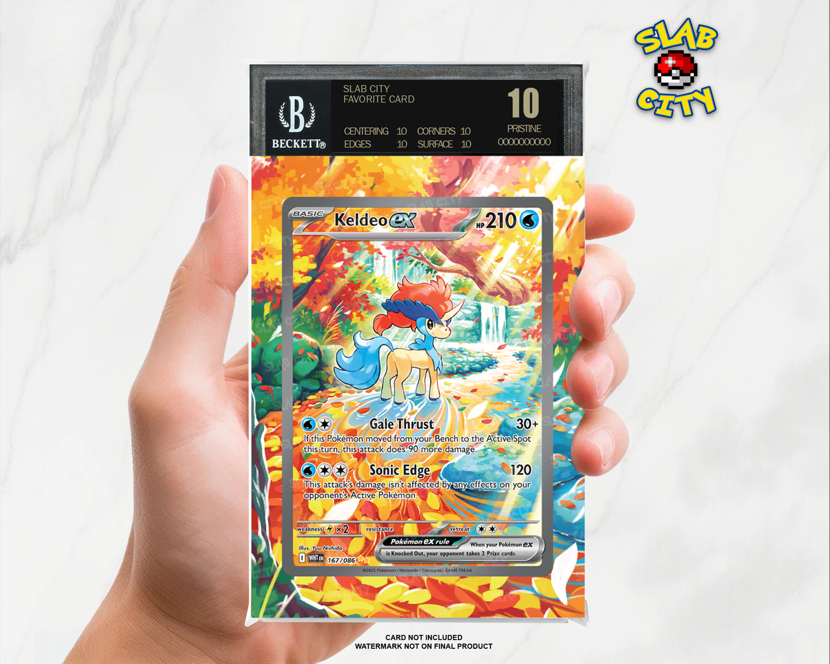 Keldeo ex #167/86 White Flare BGS graded slab insert; card not included, watermark not on final product