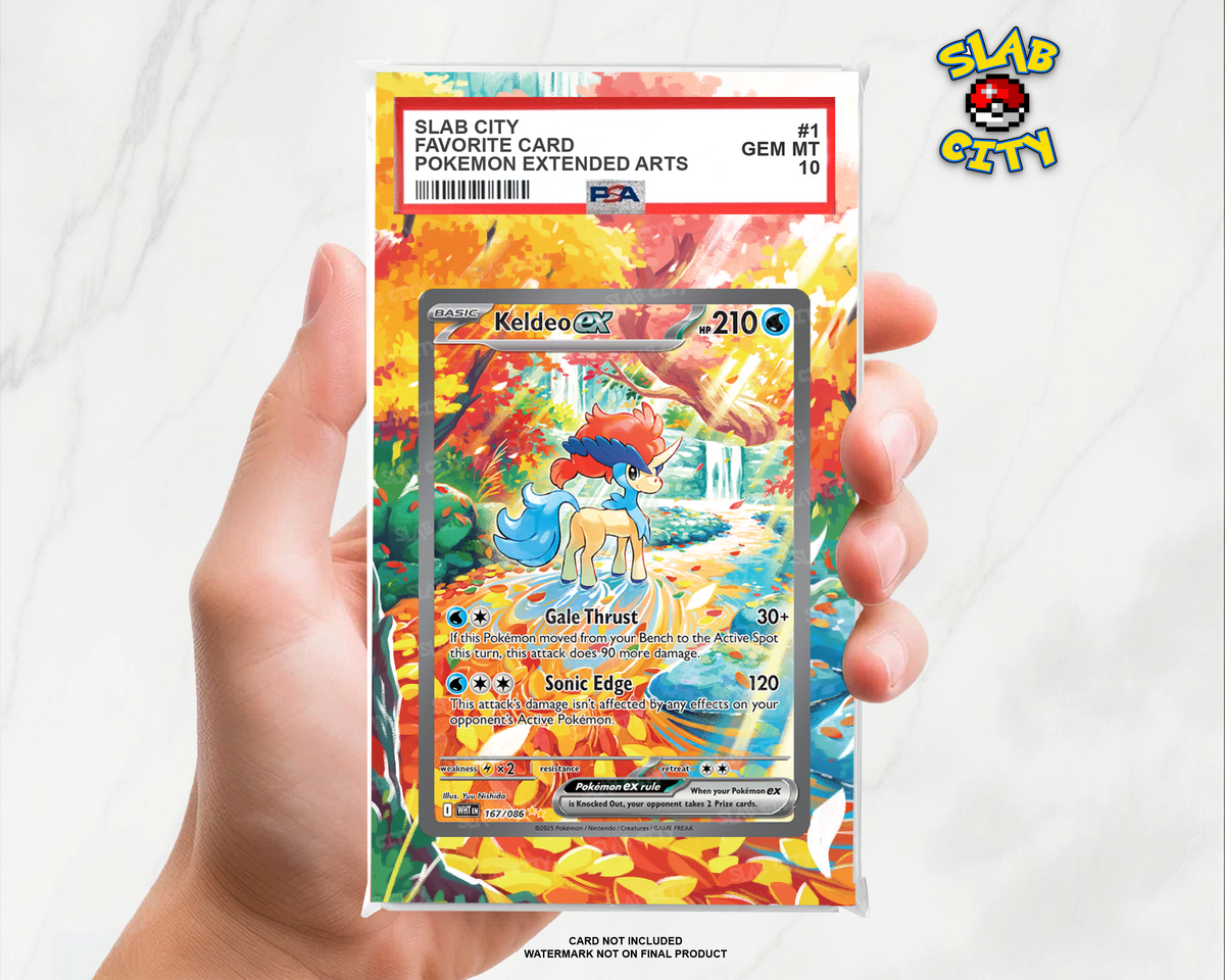 Keldeo ex #167/86 White Flare PSA graded slab insert; card not included, watermark not on final product