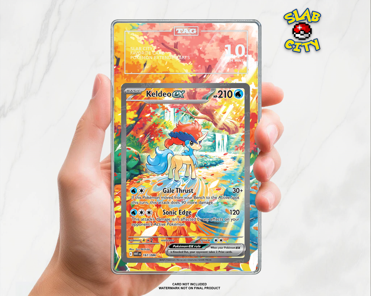 Keldeo ex #167/86 White Flare TAG graded slab insert; card not included, watermark not on final product