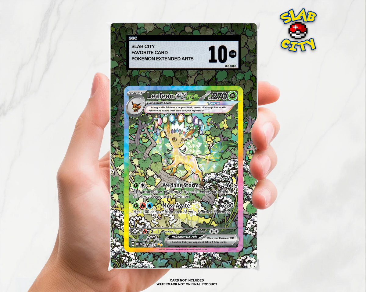 Leafeon ex #144/131 Prismatic Evolutions extended art graded slab insert – SGC. Card not included. Watermark not on final product.