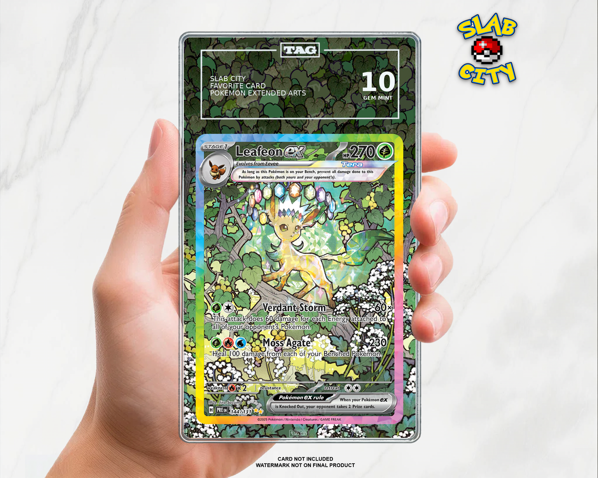Leafeon ex #144/131 Prismatic Evolutions extended art graded slab insert – TAG. Card not included. Watermark not on final product.