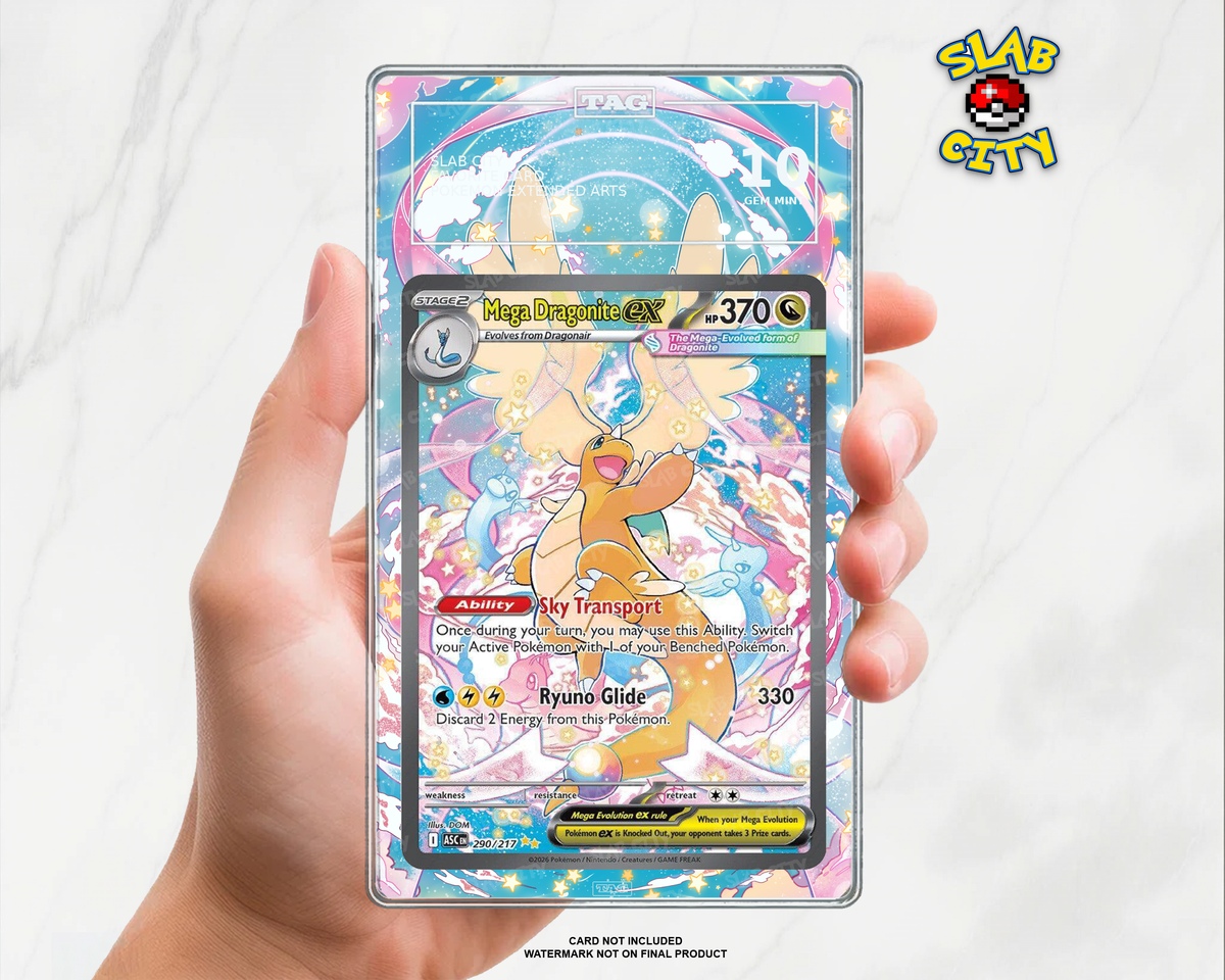 Mega Dragonite ex #290 Ascended Heroes TAG graded slab insert; card not included, watermark not on final product