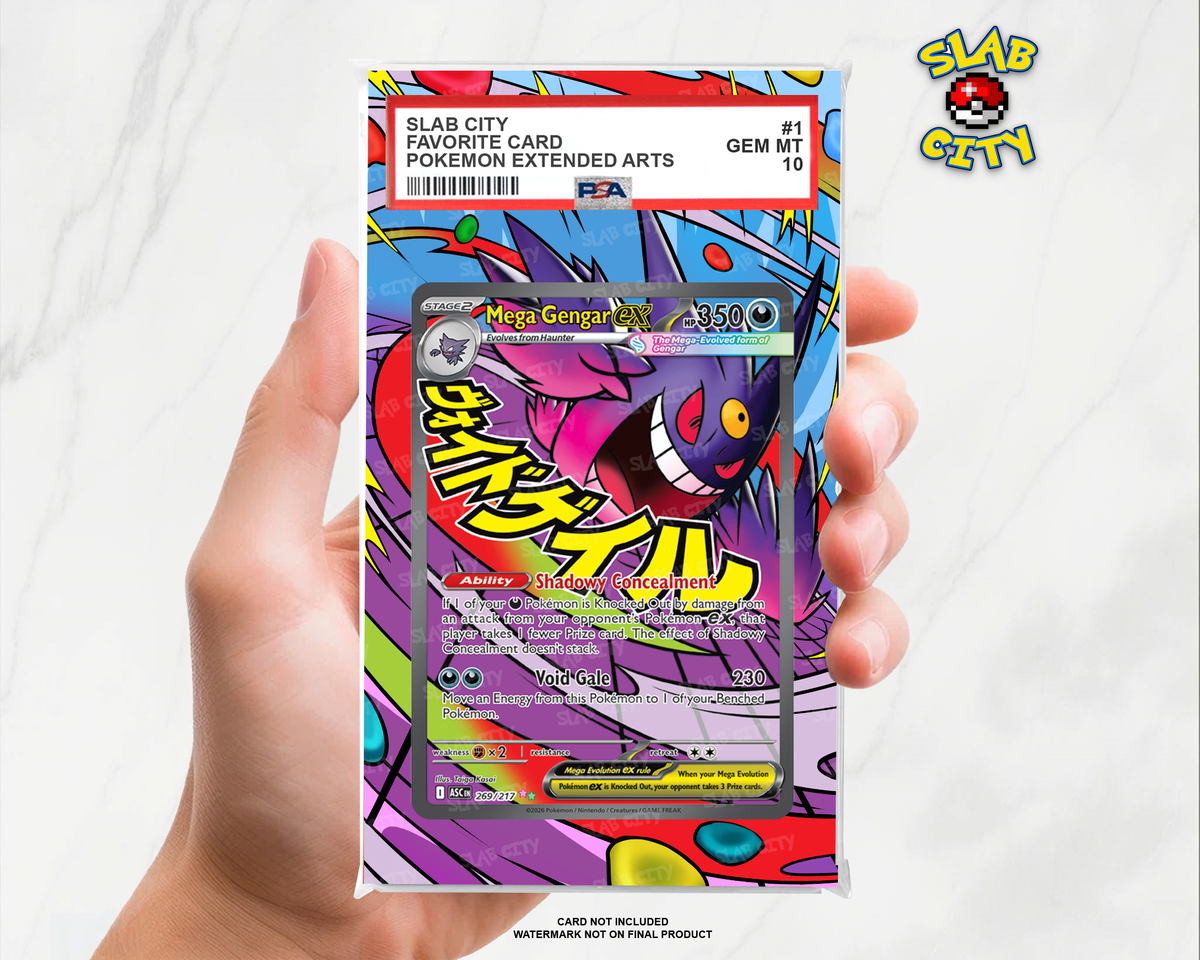 Mega Gengar ex #269 Ascended Heroes PSA graded slab insert; card not included, watermark not on final product