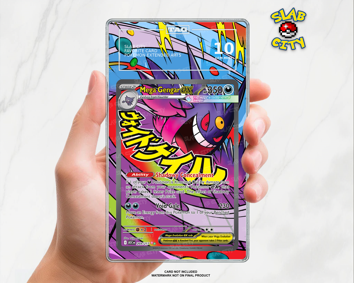 Mega Gengar ex #269 Ascended Heroes TAG graded slab insert; card not included, watermark not on final product