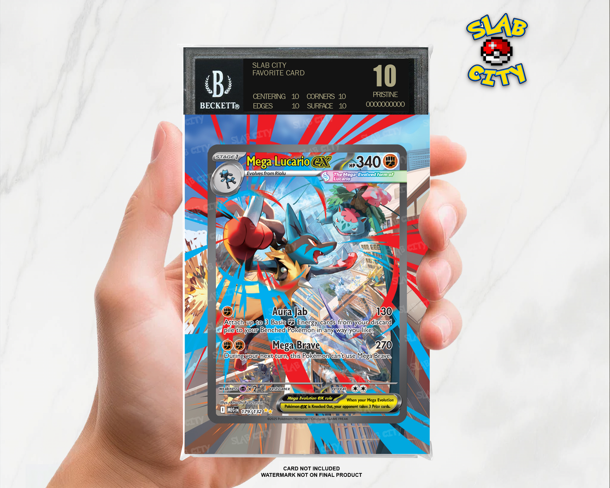 Mega Lucario ex #179 Mega Evolution BGS graded slab insert; card not included, watermark not on final product