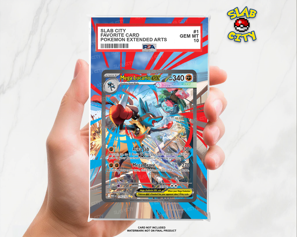 Mega Lucario ex #179 Mega Evolution PSA graded slab insert; card not included, watermark not on final product
