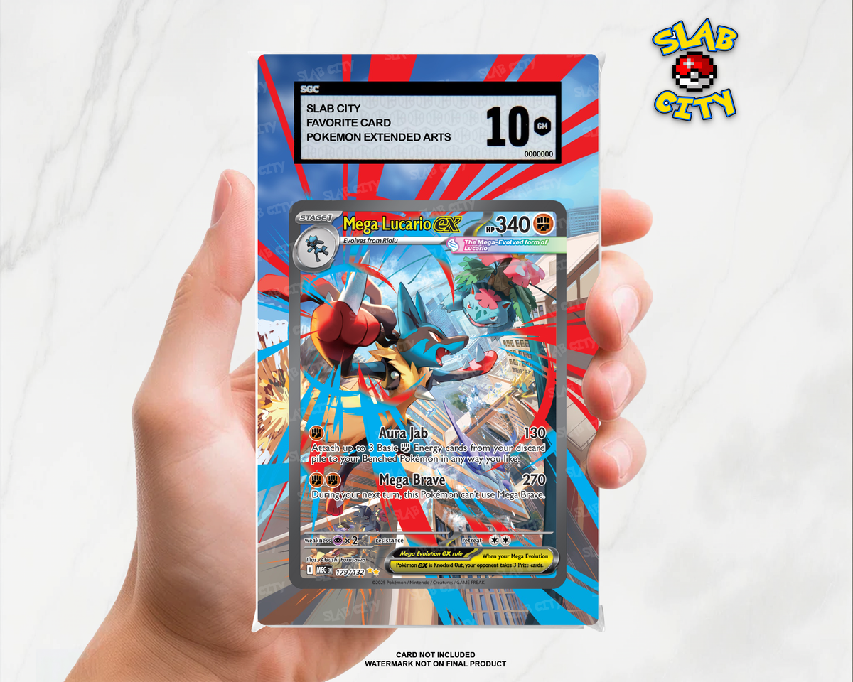 Mega Lucario ex #179 Mega Evolution SGC graded slab insert; card not included, watermark not on final product