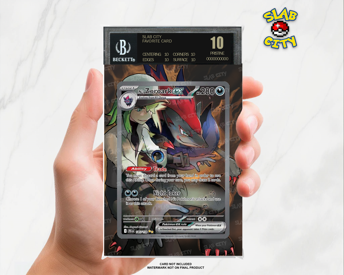 N's Zoroark ex #185/159 Journey Together BGS graded slab insert; card not included, watermark not on final product