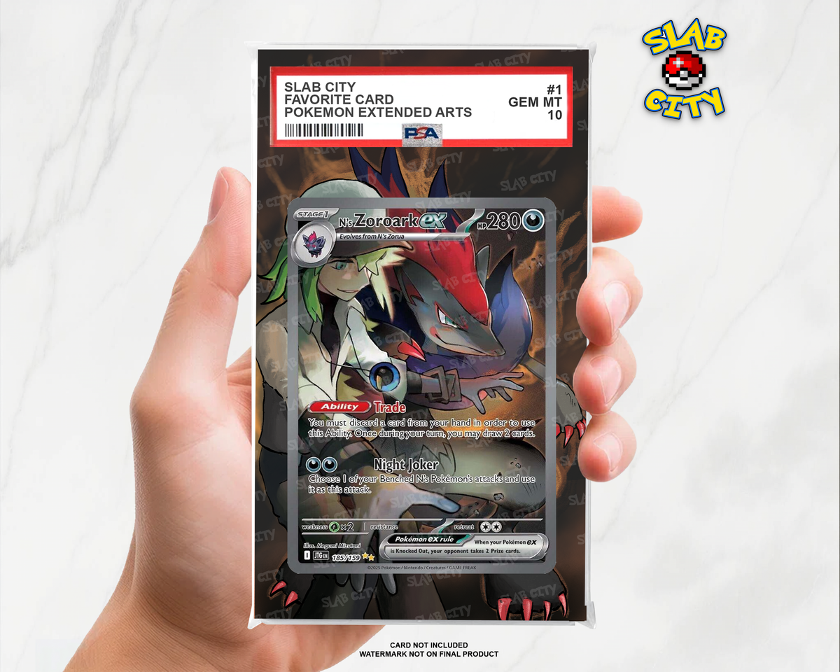 N's Zoroark ex #185/159 Journey Together PSA graded slab insert; card not included, watermark not on final product