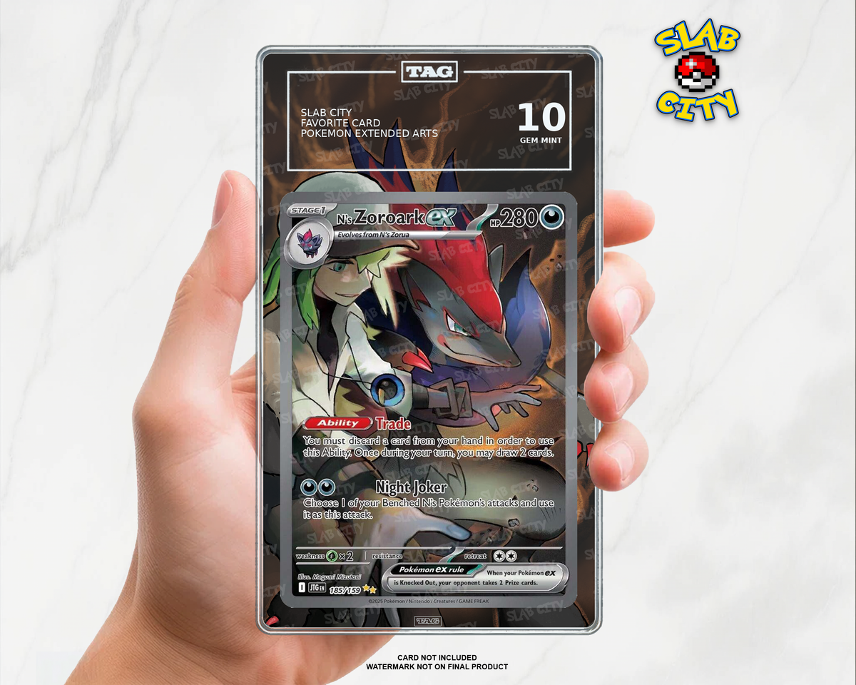 N's Zoroark ex #185/159 Journey Together TAG graded slab insert; card not included, watermark not on final product