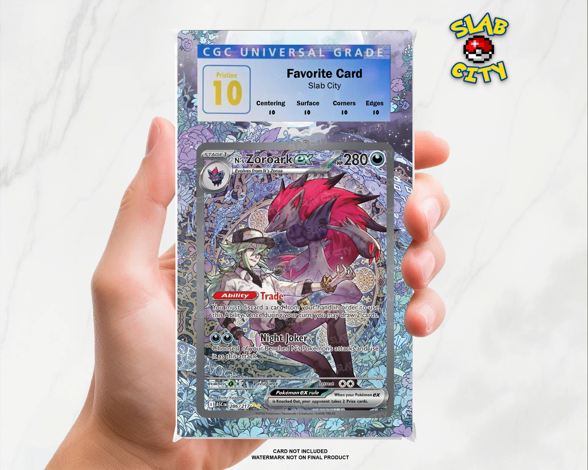 N's Zoroark ex #286 Ascended Heroes CGC graded slab insert; card not included, watermark not on final product