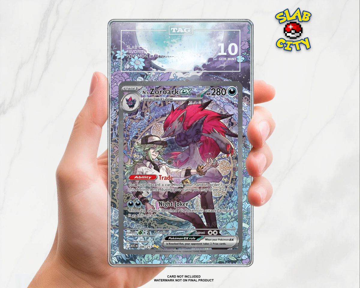 N's Zoroark ex #286 Ascended Heroes TAG graded slab insert; card not included, watermark not on final product