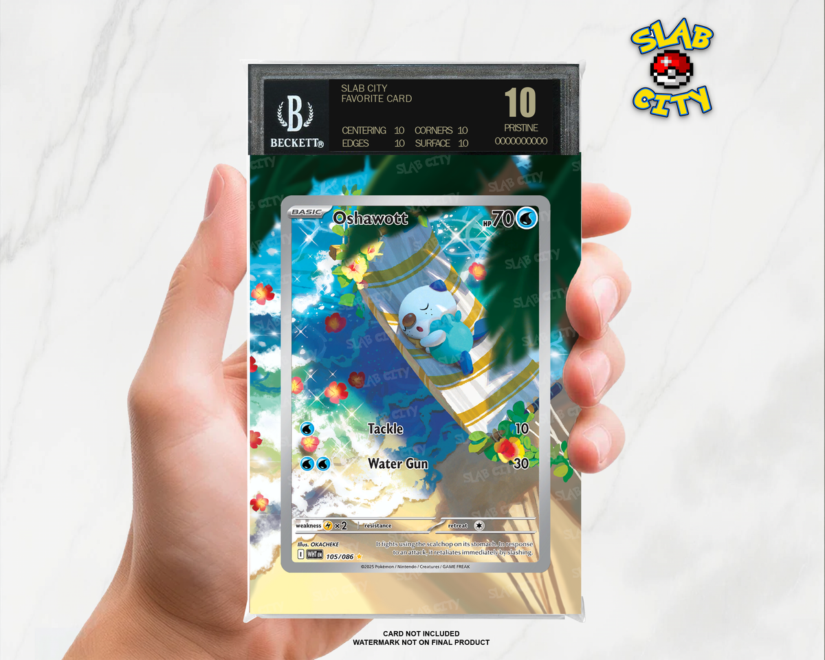 Oshawott #105/86 White Flare BGS graded slab insert; card not included, watermark not on final product