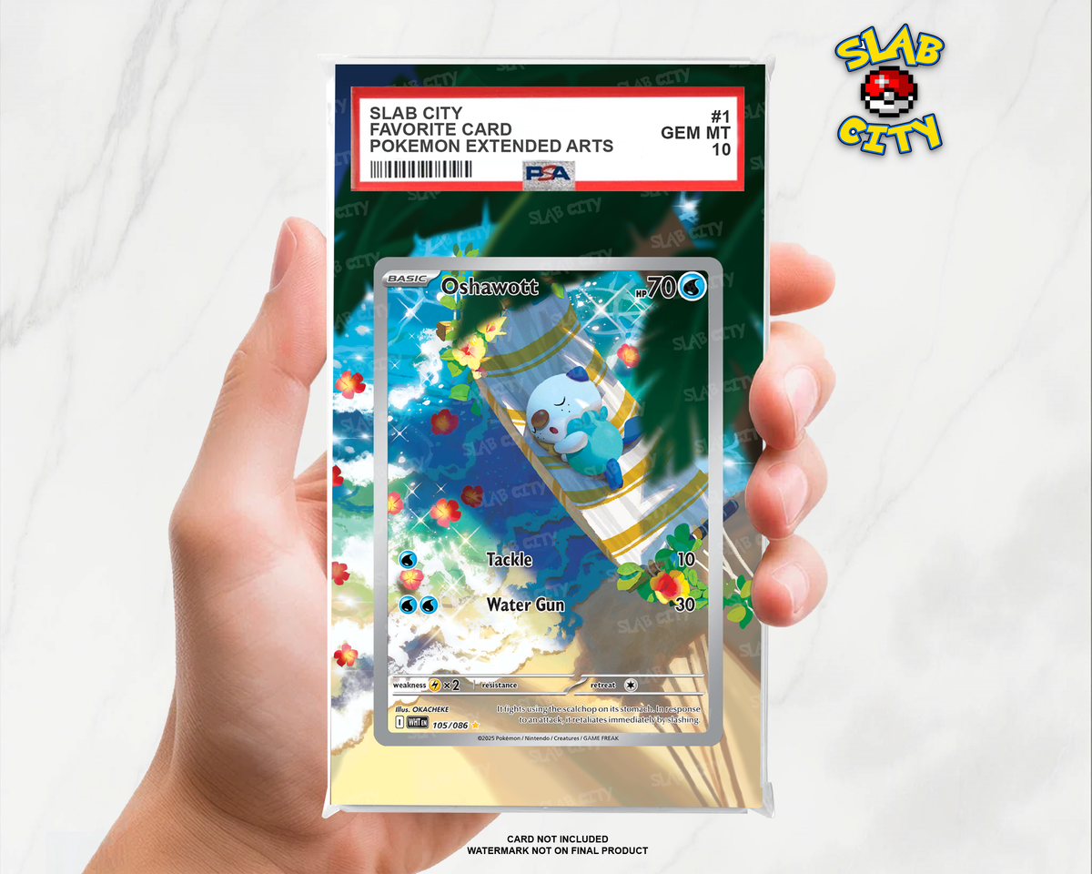 Oshawott #105/86 White Flare PSA graded slab insert; card not included, watermark not on final product