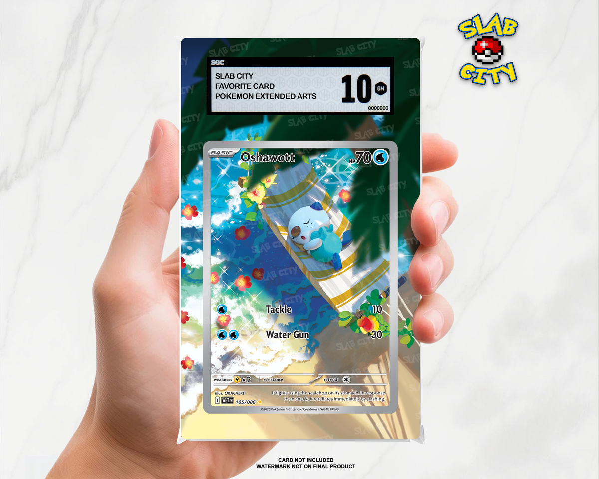 Oshawott #105/86 White Flare SGC graded slab insert; card not included, watermark not on final product