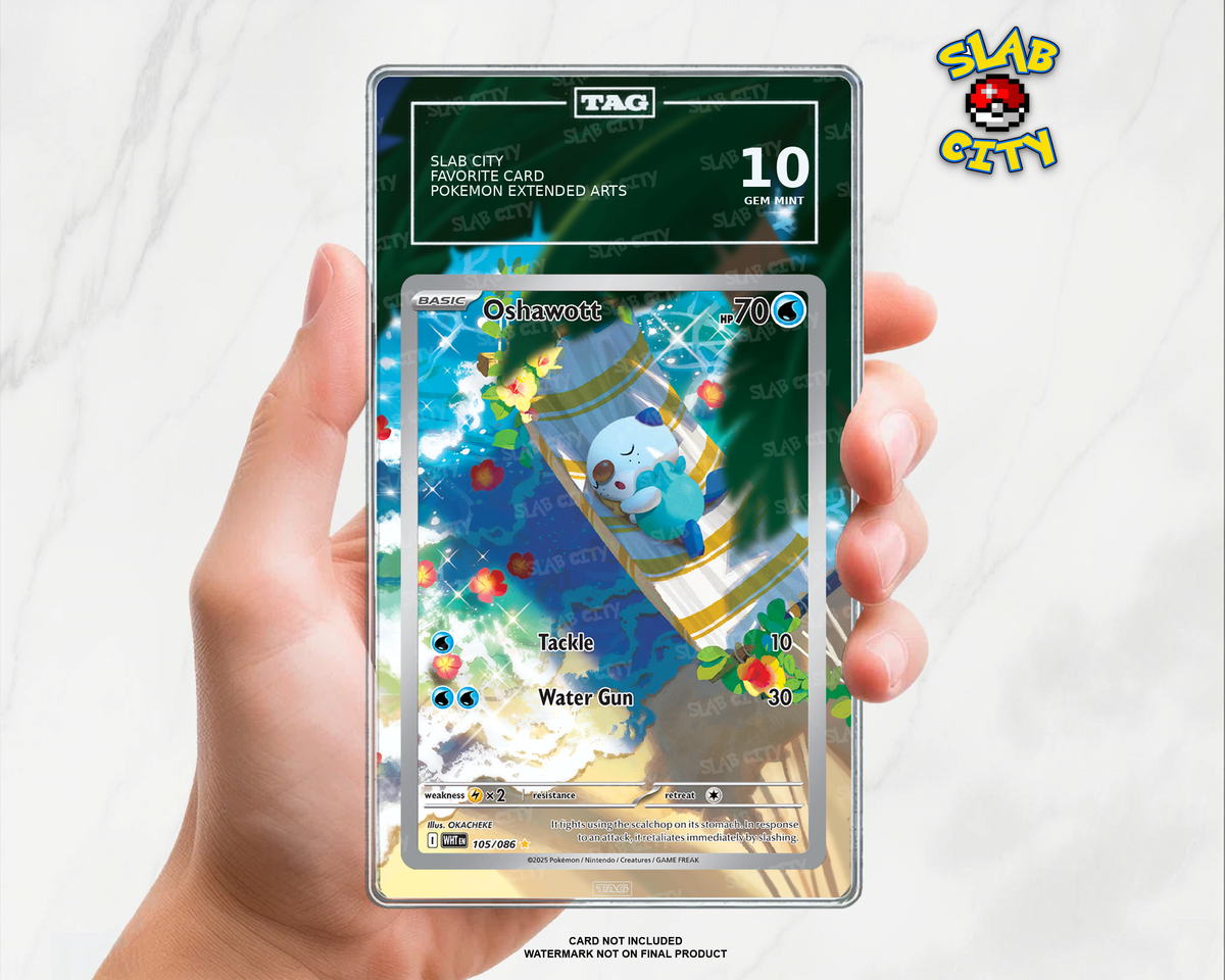 Oshawott #105/86 White Flare TAG graded slab insert; card not included, watermark not on final product