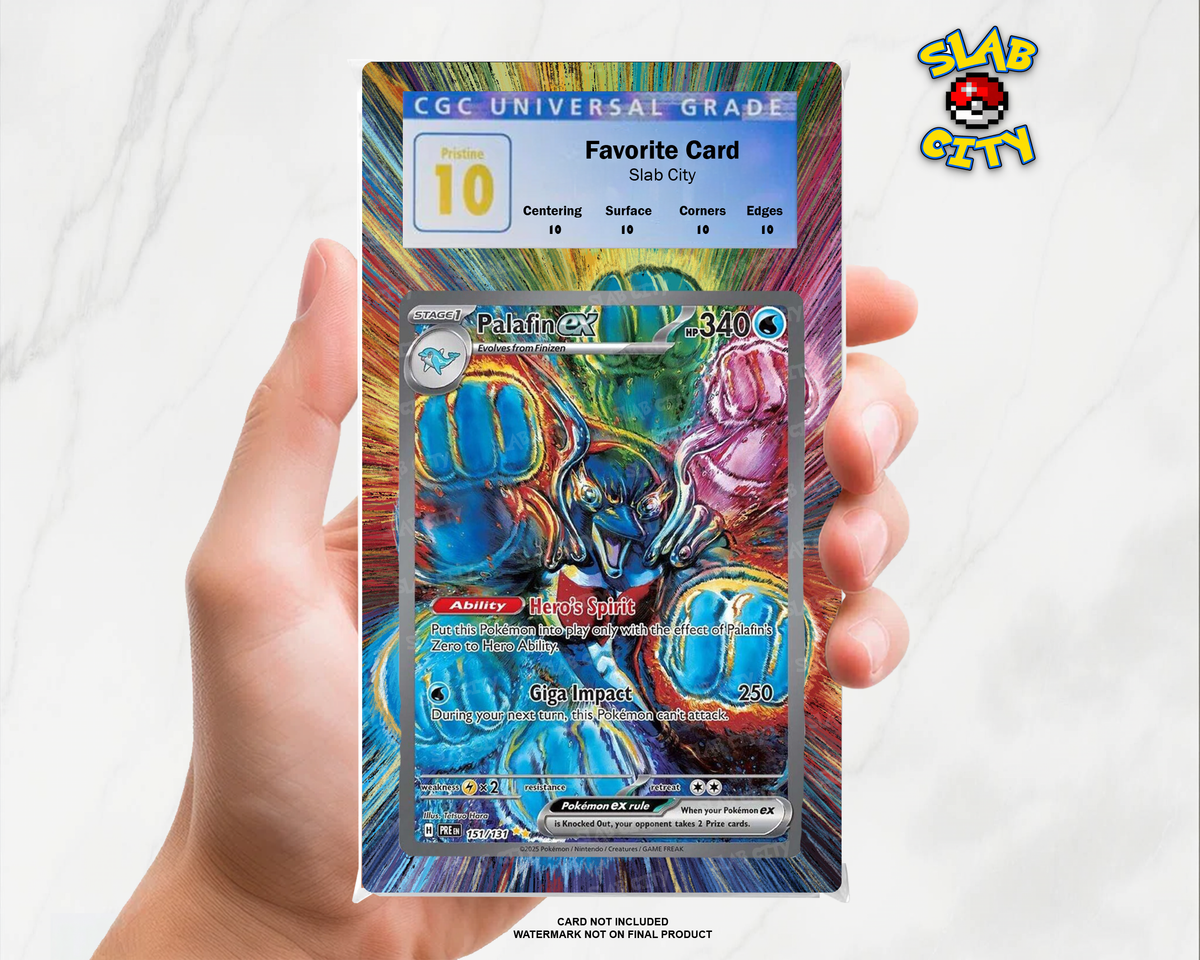 Palafin ex #151/131 Prismatic Evolutions extended art graded slab insert – CGC. Card not included. Watermark not on final product.