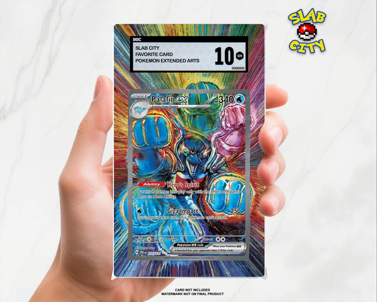 Palafin ex #151/131 Prismatic Evolutions extended art graded slab insert – SGC. Card not included. Watermark not on final product.