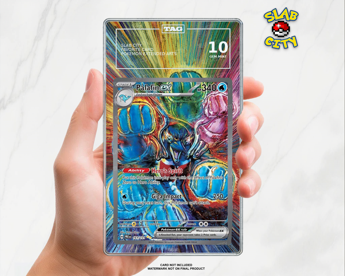 Palafin ex #151/131 Prismatic Evolutions extended art graded slab insert – TAG. Card not included. Watermark not on final product.