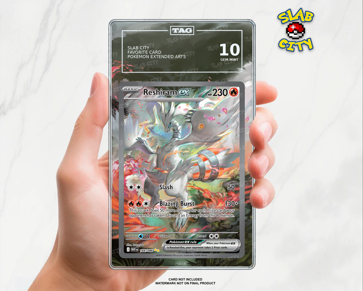 Reshiram ex #166/86 White Flare TAG graded slab insert; card not included, watermark not on final product