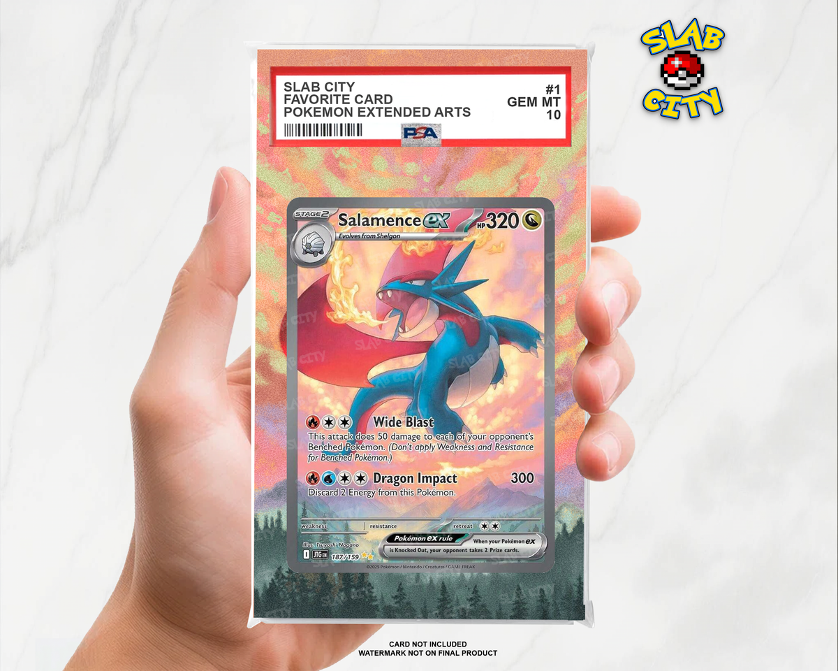 Salamence ex #187/159 Journey Together PSA graded slab insert; card not included, watermark not on final product