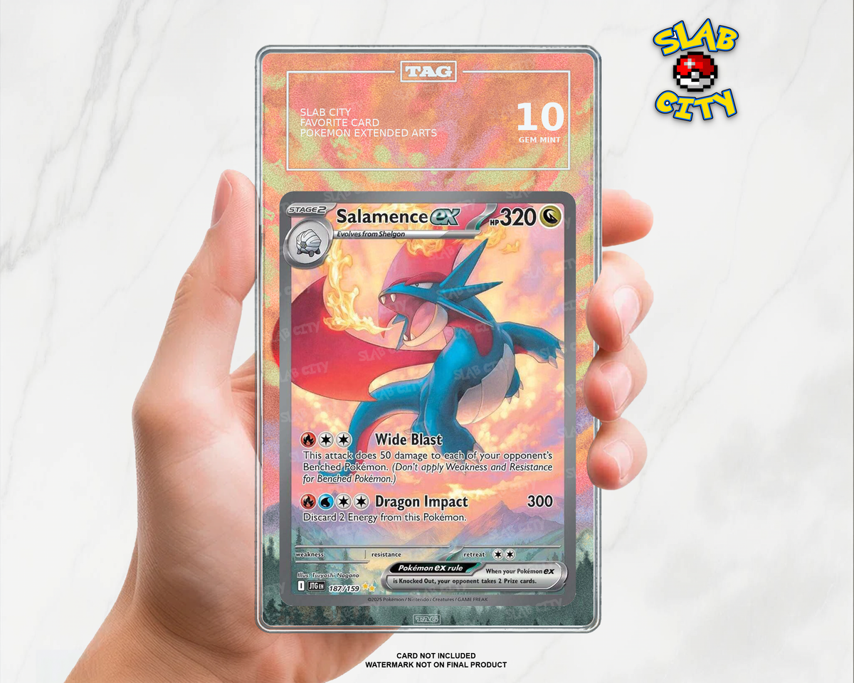 Salamence ex #187/159 Journey Together TAG graded slab insert; card not included, watermark not on final product