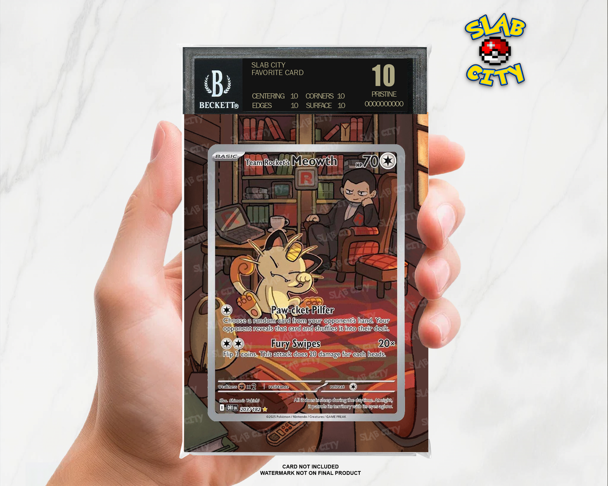 Team Rocket's Meowth #203/182 Destined Rivals BGS graded slab insert; card not included, watermark not on final product