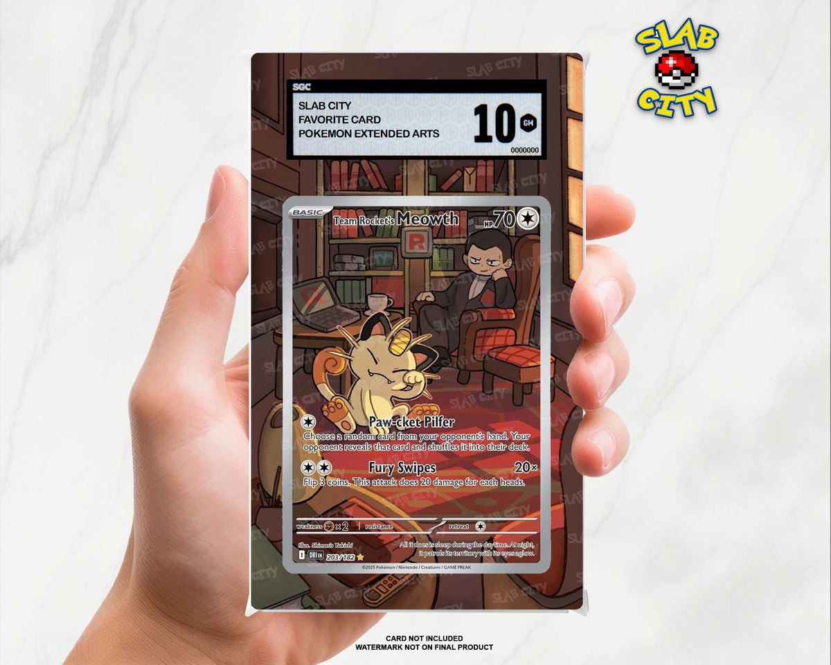 Team Rocket's Meowth #203/182 Destined Rivals SGC graded slab insert; card not included, watermark not on final product