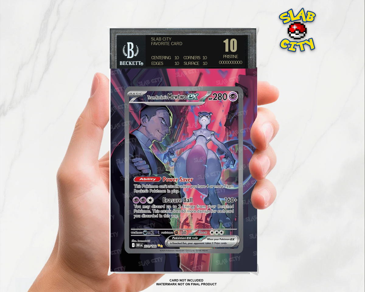 Team Rocket's Mewtwo ex #231/182 Destined Rivals BGS graded slab insert; card not included, watermark not on final product