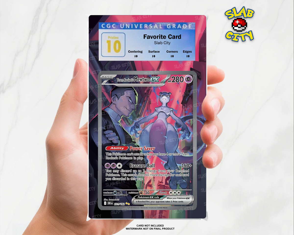 Team Rocket's Mewtwo ex #231/182 Destined Rivals CGC graded slab insert; card not included, watermark not on final product
