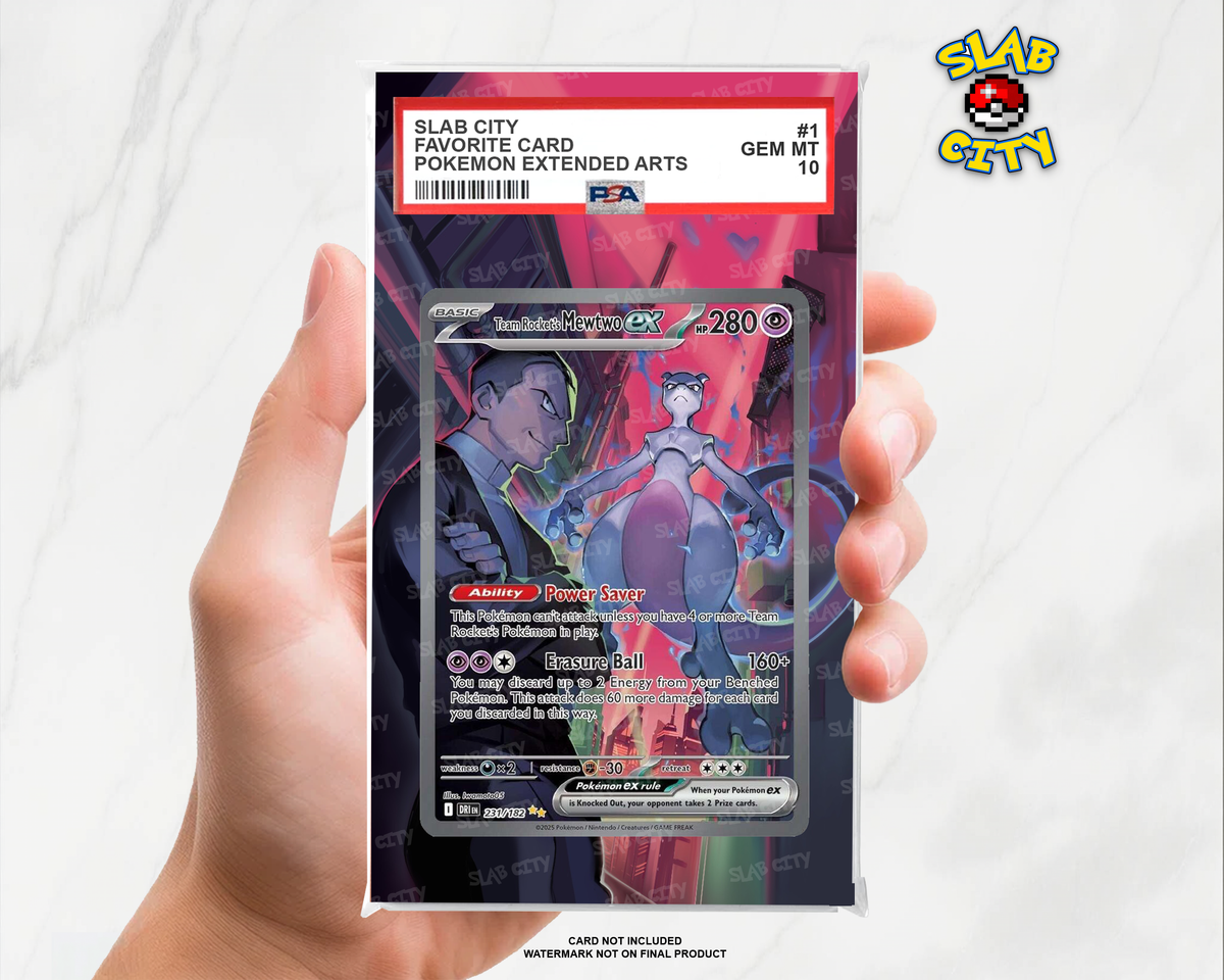 Team Rocket's Mewtwo ex #231/182 Destined Rivals PSA graded slab insert; card not included, watermark not on final product