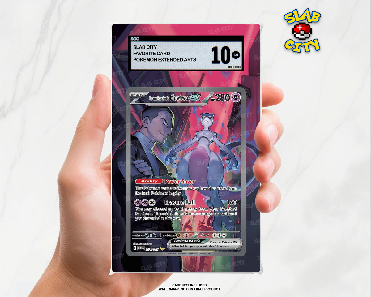 Team Rocket's Mewtwo ex #231/182 Destined Rivals SGC graded slab insert; card not included, watermark not on final product