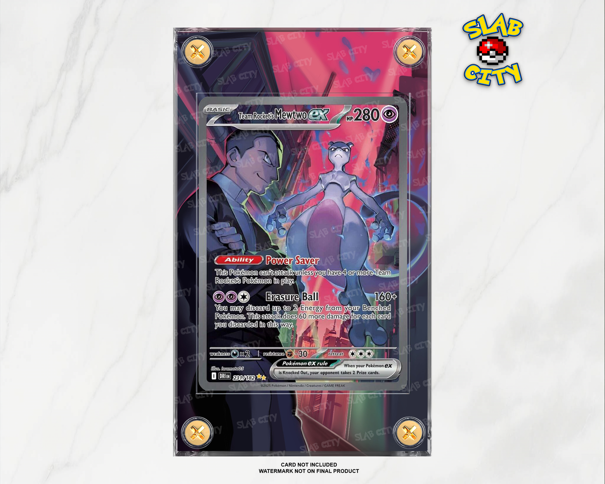 Team Rocket's Mewtwo ex #231/182 Destined Rivals Single raw card case; card not included, watermark not on final product
