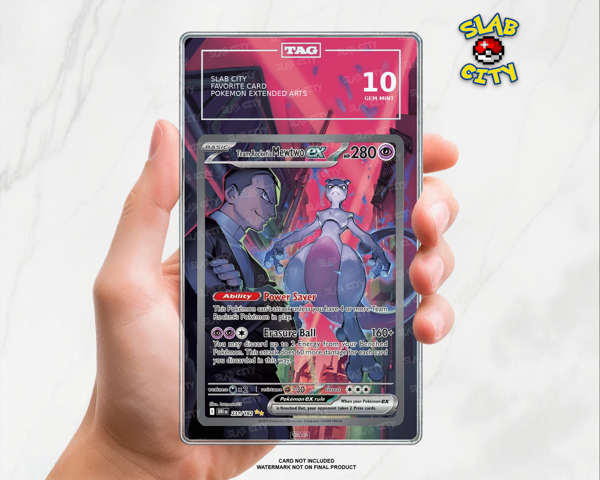 Team Rocket's Mewtwo ex #231/182 Destined Rivals TAG graded slab insert; card not included, watermark not on final product