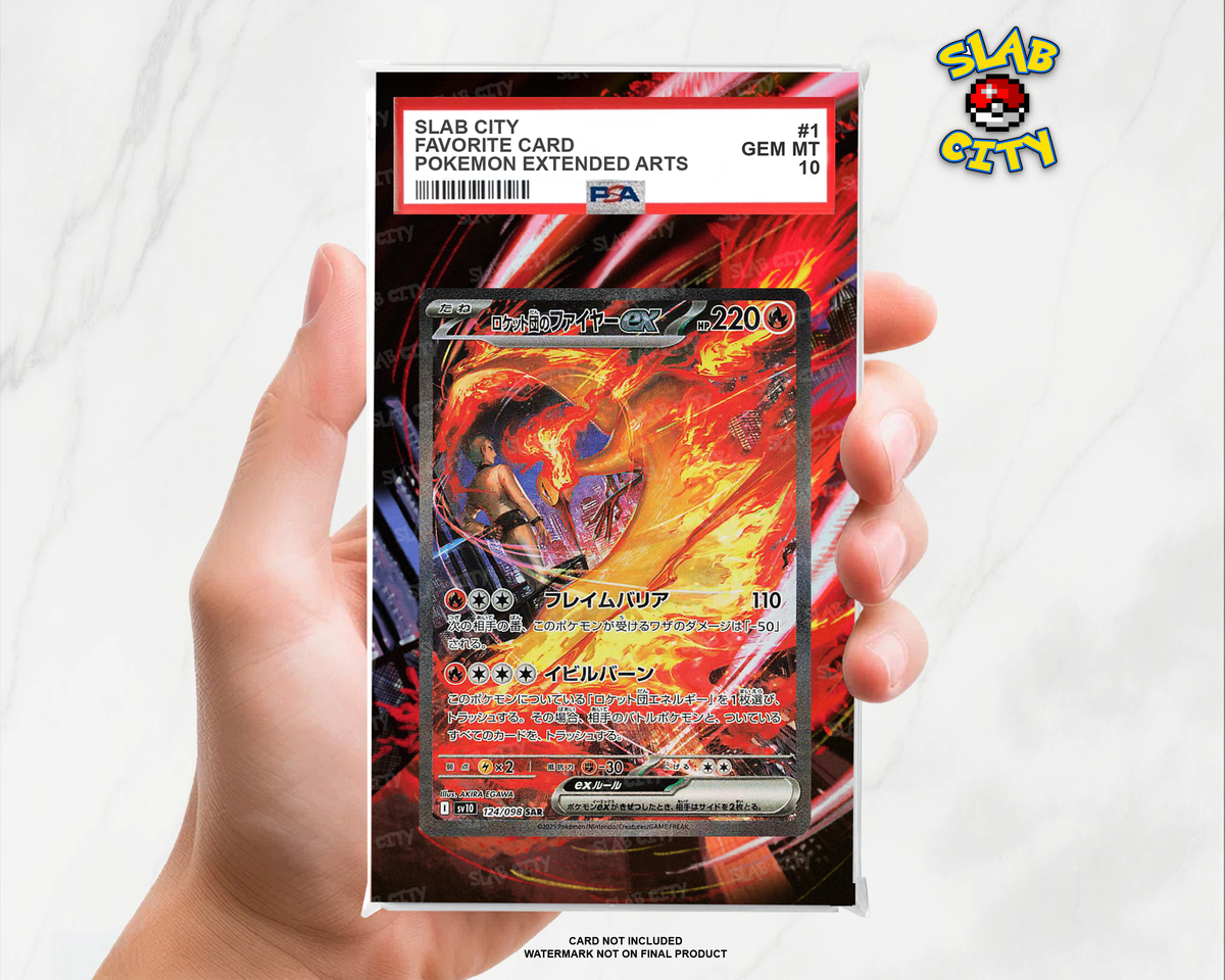 Team Rocket's Moltres ex #229/182 Destined Rivals PSA graded slab insert; card not included, watermark not on final product