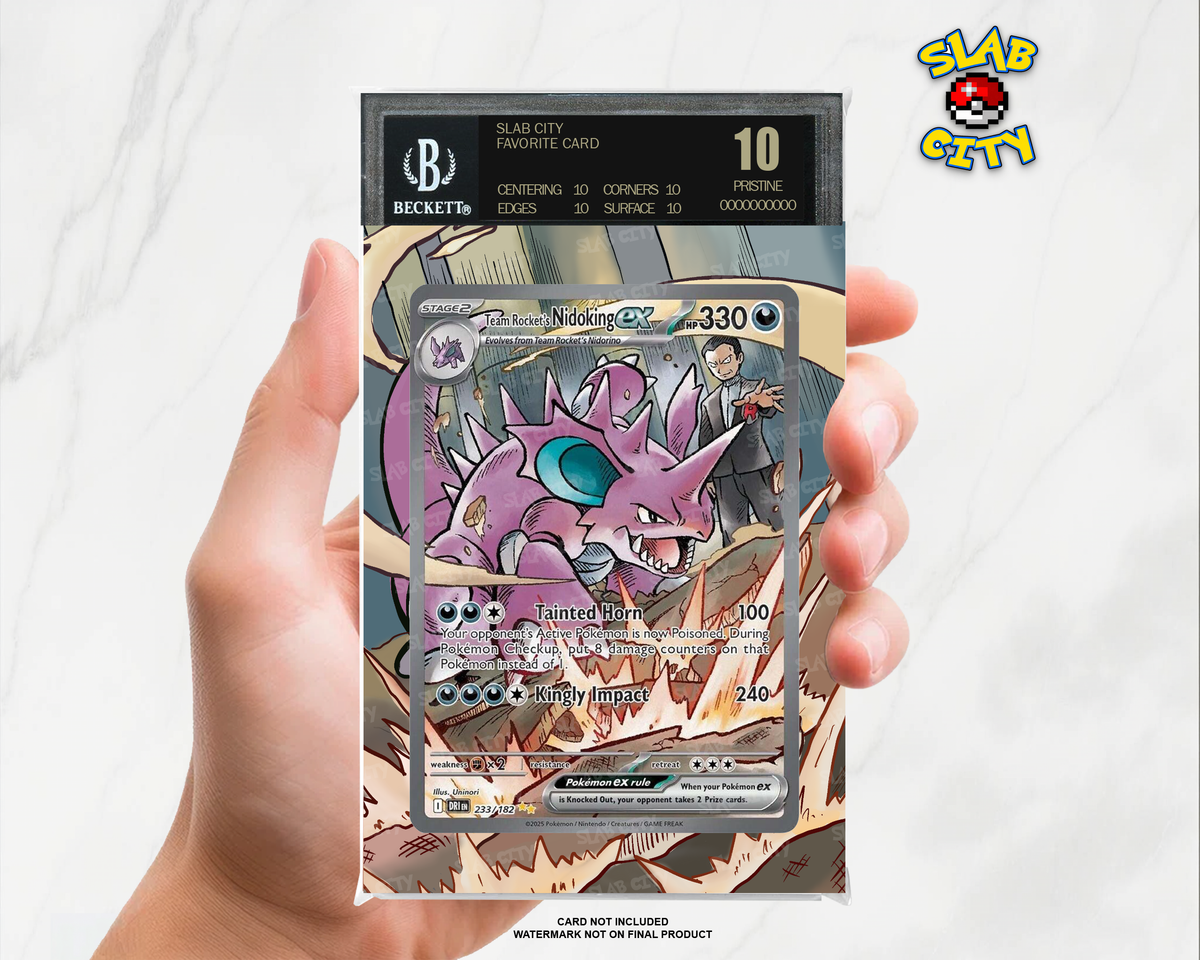 Team Rocket's Nidoking ex #233/182 Destined Rivals BGS graded slab insert; card not included, watermark not on final product