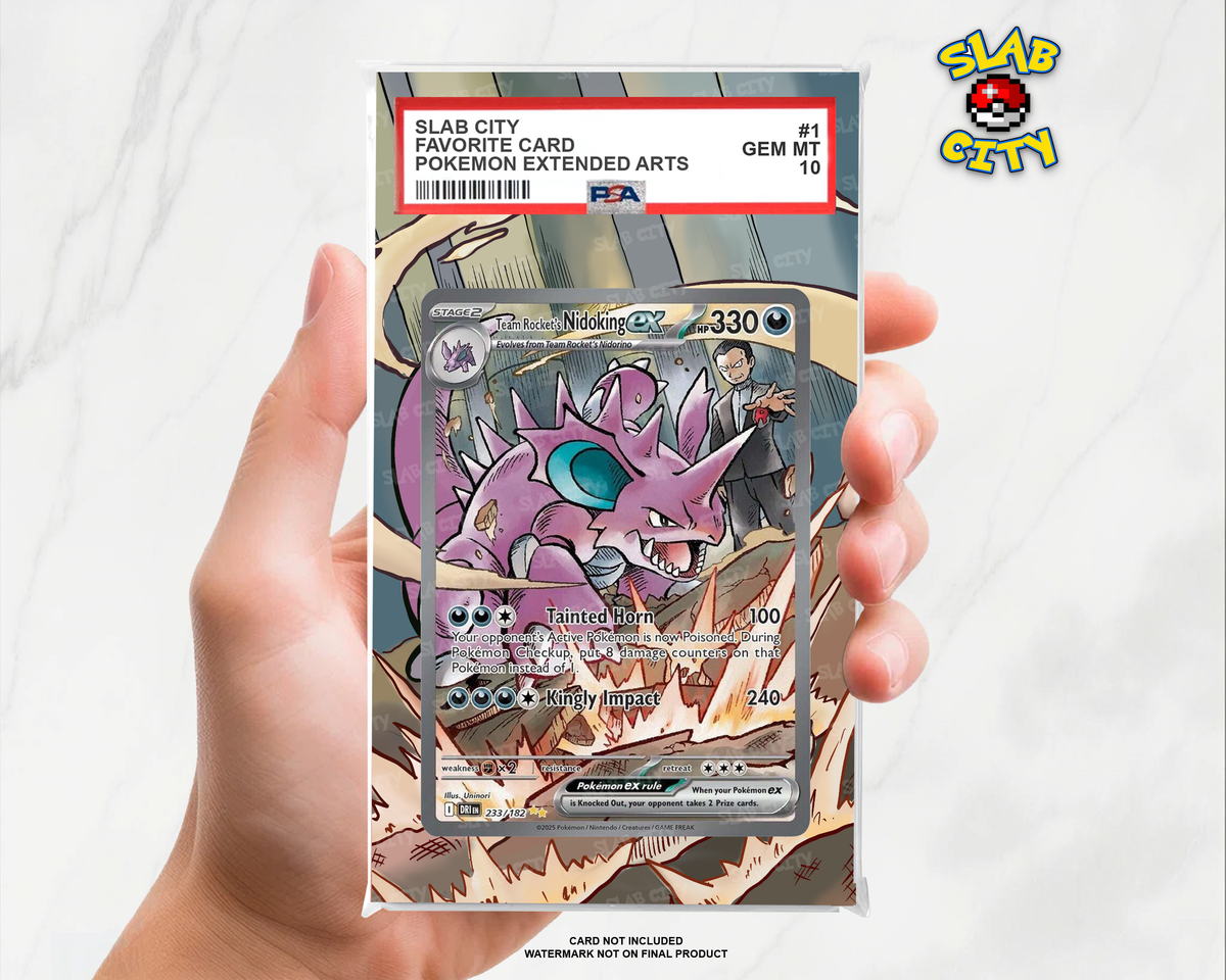Team Rocket's Nidoking ex #233/182 Destined Rivals PSA graded slab insert; card not included, watermark not on final product