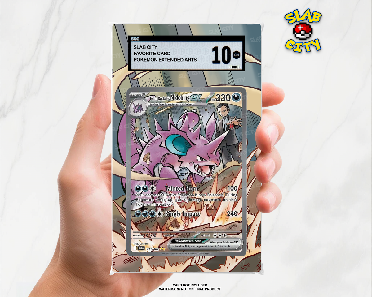 Team Rocket's Nidoking ex #233/182 Destined Rivals SGC graded slab insert; card not included, watermark not on final product