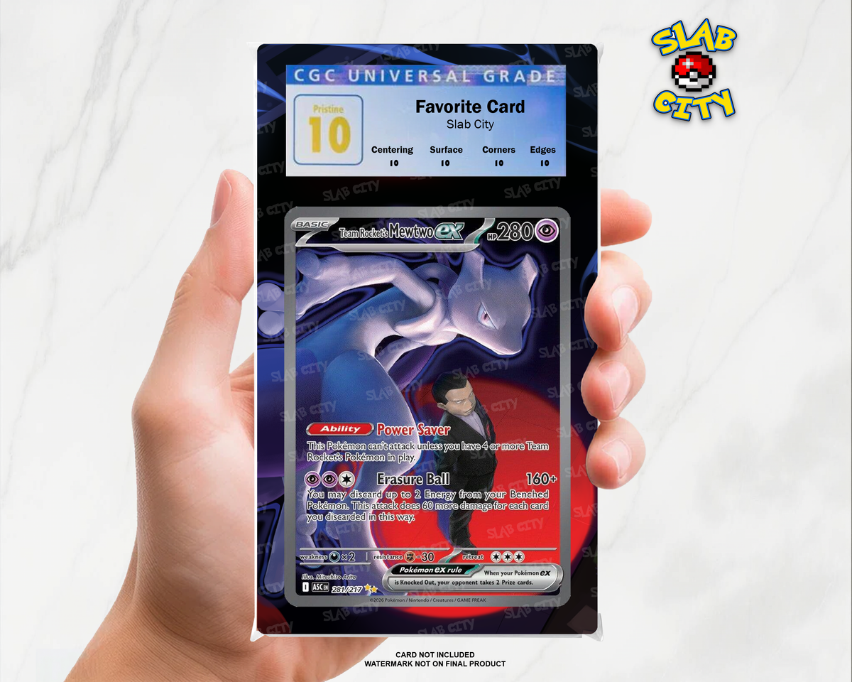 Team Rocket's Mewtwo ex #281 Ascended Heroes CGC graded slab insert; card not included, watermark not on final product
